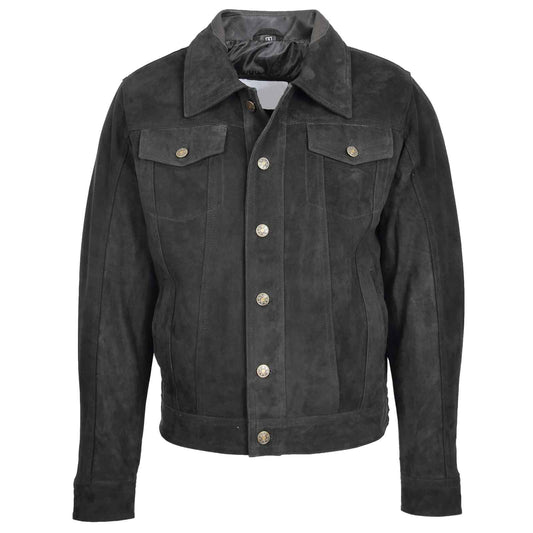 Men’s Real Suede Trucker Harrington Jacket – Daryl Black Leather Jacket