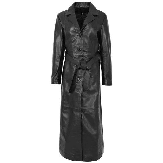 Women’s Full-Length Leather Coat – Gabbie Classic Black Genuine Leather Jacket