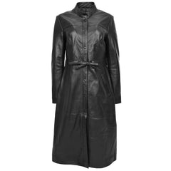 Women’s Duster Long Black Trench Coat – Full-Length Genuine Leather Coat for Women