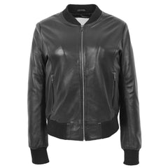 Women's Genuine Leather Bomber Jacket – Faye Varsity Style Black