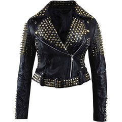 Women’s Studded Leather Jacket | Brando Rocker Spikes Biker Outerwear