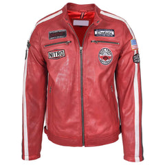 Vintage Men's Leather Biker Jacket Motorsport Logos Bobby Red