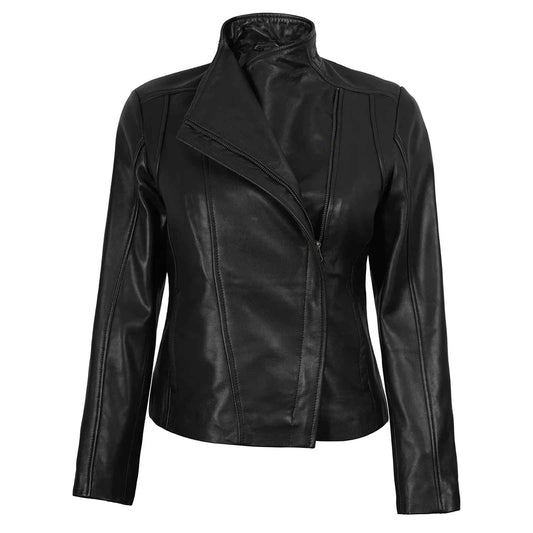 Women’s Black Leather Motorcycle Jacket | Cafe Racer Biker Design