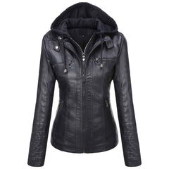 Tanming Women’s Faux Leather Jacket with Removable Hood – Stylish PU Moto Biker Coat for Fall & Winter