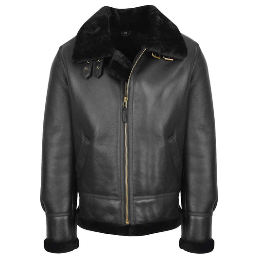 Men’s Classic B3 Original Sheepskin Jacket – Black Aviator Bomber Coat | Regals Leather