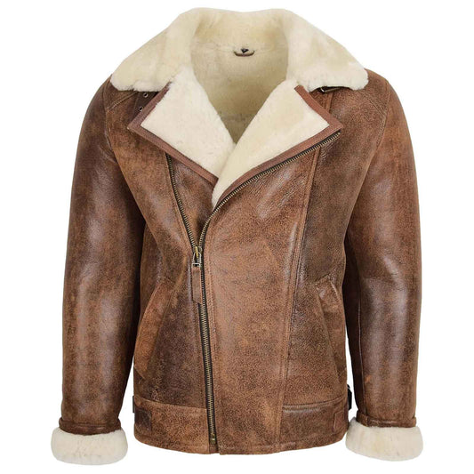 Men’s Vintage Brown Sheepskin Aviator Jacket | Blen Pilot Flight Leather Jacket