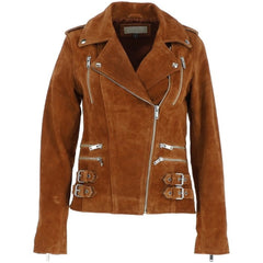 Women's Vintage Brown Suede Biker Jacket – 90s Style Handmade Leather Coat, Fully Lined, Perfect Gift