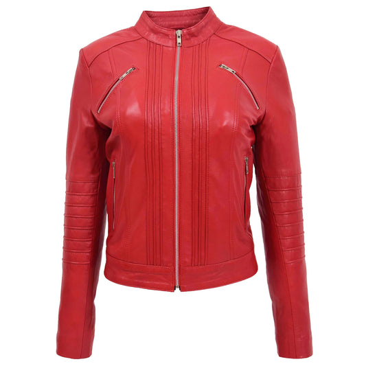 Classic Women’s Leather Biker Jacket in Alice Red – Genuine Moto Style