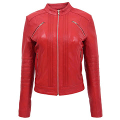 Classic Women’s Leather Biker Jacket in Alice Red – Genuine Moto Style