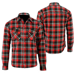 Regals Leather Red/White Exo Motorcycle Flannel Shirt with Kevlar Lining – CE Protective Riding Gear