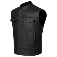Men’s Motorcycle Vest – Premium Buffalo Leather, Multiple Pockets Club Style Biker Vest with Metal Zippers - All Seasons