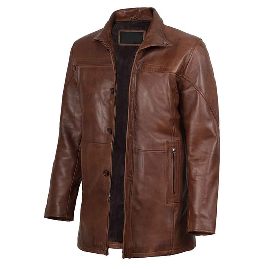 Regals Leather Durable Bristol Men's Vintage Cognac Brown Leather Car Coat