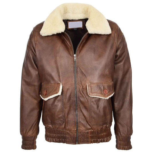 Men’s Leather Bomber Jacket G-1 Aviator Style – Cooper Brown Classic