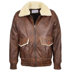 Men’s Leather Bomber Jacket G-1 Aviator Style – Cooper Brown Classic