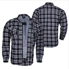 Regals Leather Exo Kevlar-Lined Motorcycle Flannel Shirt Black/White – CE Protective Riding Gear