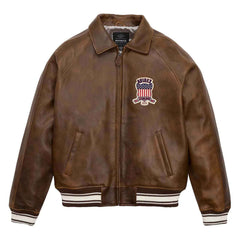 Handmade Men’s Iconic Avirex Leather Jacket Brown Leather Bomber Jacket Aviator Style