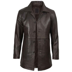 Handmade Vintage Men's Distressed Dark Brown Real Leather Car Coat | Regals Leather