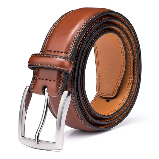 Genuine Leather Men’s Belt – Brown 36in Classic Dress & Casual Waist Belt with Single Prong Buckle