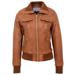 Women's Leather Classic Bomber Jacket – Motto Tan Genuine Leather Coat