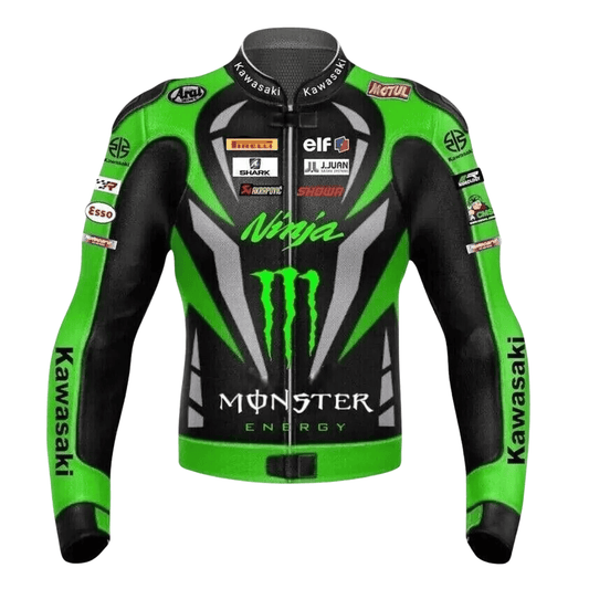 Premium Handmade Motorcycle Leather Jacket – Kawasaki Inspired Ninja Style for Men