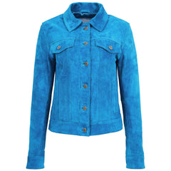 Women's Teal Blue Suede Trucker Jacket – Alma Soft Genuine Suede Vintage Style
