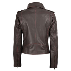 Regals Leather Vintage Women's Dark Brown Asymmetrical Leather Jacket