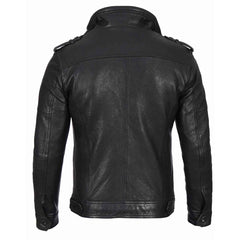 Regals Leather Men's Black Waxed Cafe Racer Style Lambskin Leather Jacket