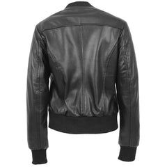 Women's Genuine Leather Bomber Jacket – Faye Varsity Style Black