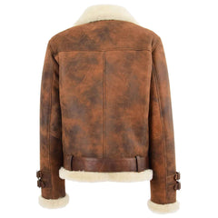 Women's Vintage Brown Sheepskin Aviator Jacket – Lena Cross Zip Pilot Style