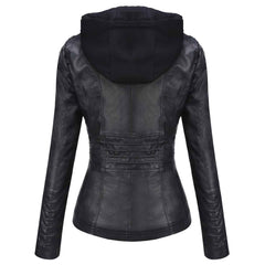 Tanming Women’s Faux Leather Jacket with Removable Hood – Stylish PU Moto Biker Coat for Fall & Winter