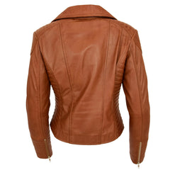 Women’s Soft Lambskin Leather Moto Jacket – Anna Tan Cross Zip Design