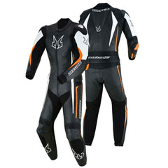 MZONE Imola Leather Bike Suit 2PC – High-Performance Professional Riding Suit in Black/White/Orange for Riders
