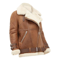 Vintage Brown B3 RAF Aviator Jacket for Women – Faux Fur Sheepskin Bomber Style