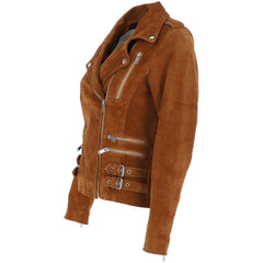 Women's Vintage Brown Suede Biker Jacket – 90s Style Handmade Leather Coat, Fully Lined, Perfect Gift