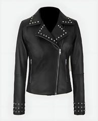 Women’s Eva Studded Leather Jacket | Stylish Biker Moto Outerwear