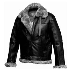 Regals Leather Men’s RAF B3 Black Bomber Jacket – Shearling Aviator Pilot Style