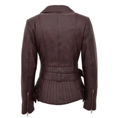 Celia Brown Women’s Leather Motorcycle Jacket – Classic Hip Length Design