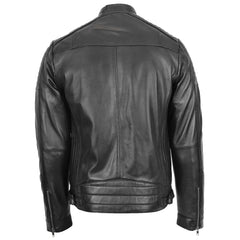 Comfortable Men's Leather Café Racer Biker Jacket Ron Black
