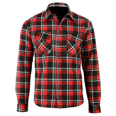 Regals Leather Red/White Exo Motorcycle Flannel Shirt with Kevlar Lining – CE Protective Riding Gear