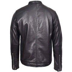 Comfortable Men's Real Leather Casual Biker Style Jacket Rowan Black
