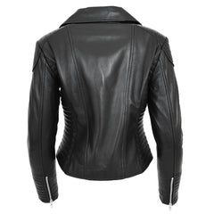 Women’s Real Leather Cross Zip Jacket – Anna Black Classic Biker Design