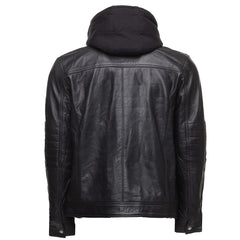 High Quality Men's Black Leather Jacket With Removable Hoodie