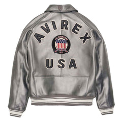 Handmade Men’s Avirex Leather Jacket Silver Leather Bomber Jacket Iconic Style