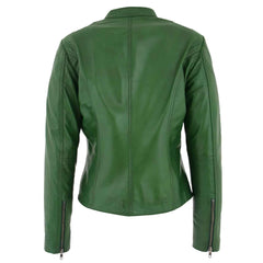 Women’s Real Leather Standing Collar Jacket – Becky Green Classic Fit