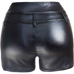 Women’s High Waist Faux Leather Shorts with Zipper Detail – Stylish PU Coated Shorts