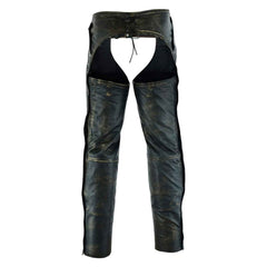 Mens Distressed Brown Leather Motorcycle Chaps with Zip Out Liner - Durable, Adjustable, and Stylish