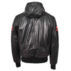 Leather Men's Genuine Lambskin Leather Hooded Bomber Jacket Remmy Black