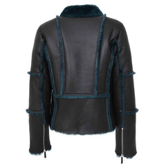 Women’s Sheepskin Aviator Pilot Jacket – Valerie Black Green Shearling Coat