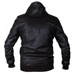 Men's Leather Casual Biker Bomber Hooded Leather Jacket Fit Style