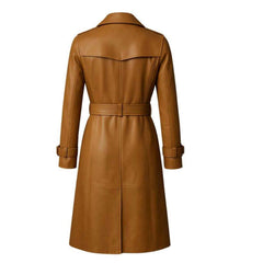 Women’s Genuine Leather Trench Coat – Handmade Long Belted Overcoat, Luxury Classic Outerwear